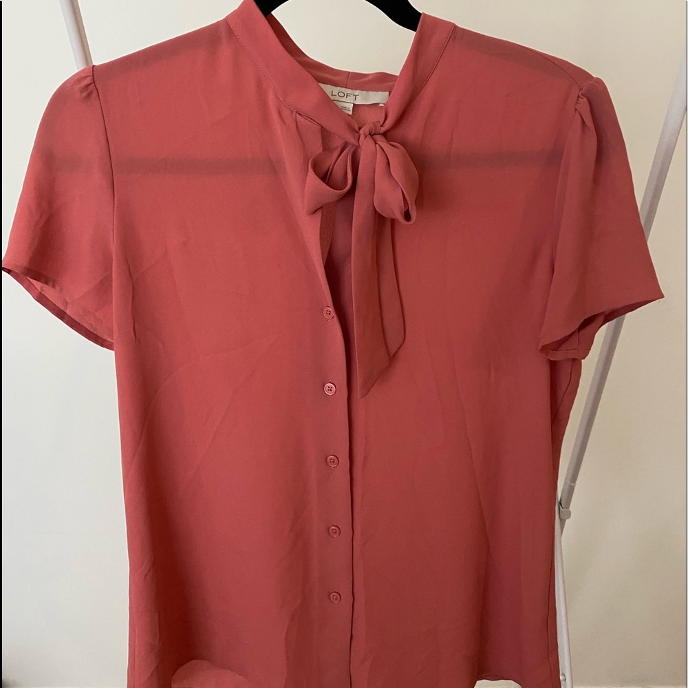 Loft Coral Tie Button Up Blouse Size XS